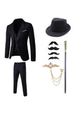 Dark Blue Men's 1920s Suits with Accessories Set