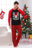 Red Plaid Christmas Fmaily Print Pajamas Sets with Dog