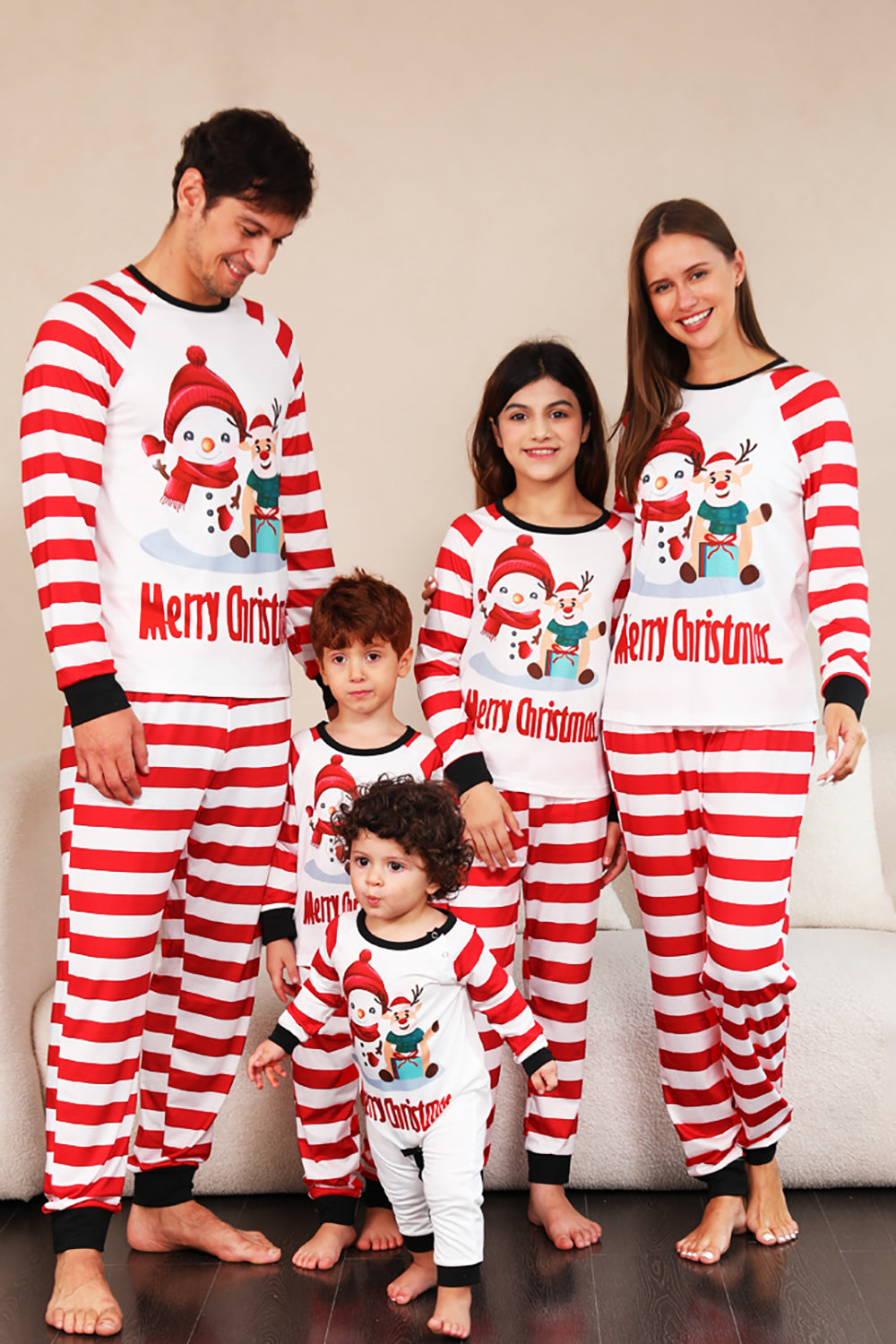 Red Stripes Snowmen Christmas Family Pajamas Set