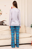 Grey Deer and Blue Plaid Christmas Family Matching Pajamas Set