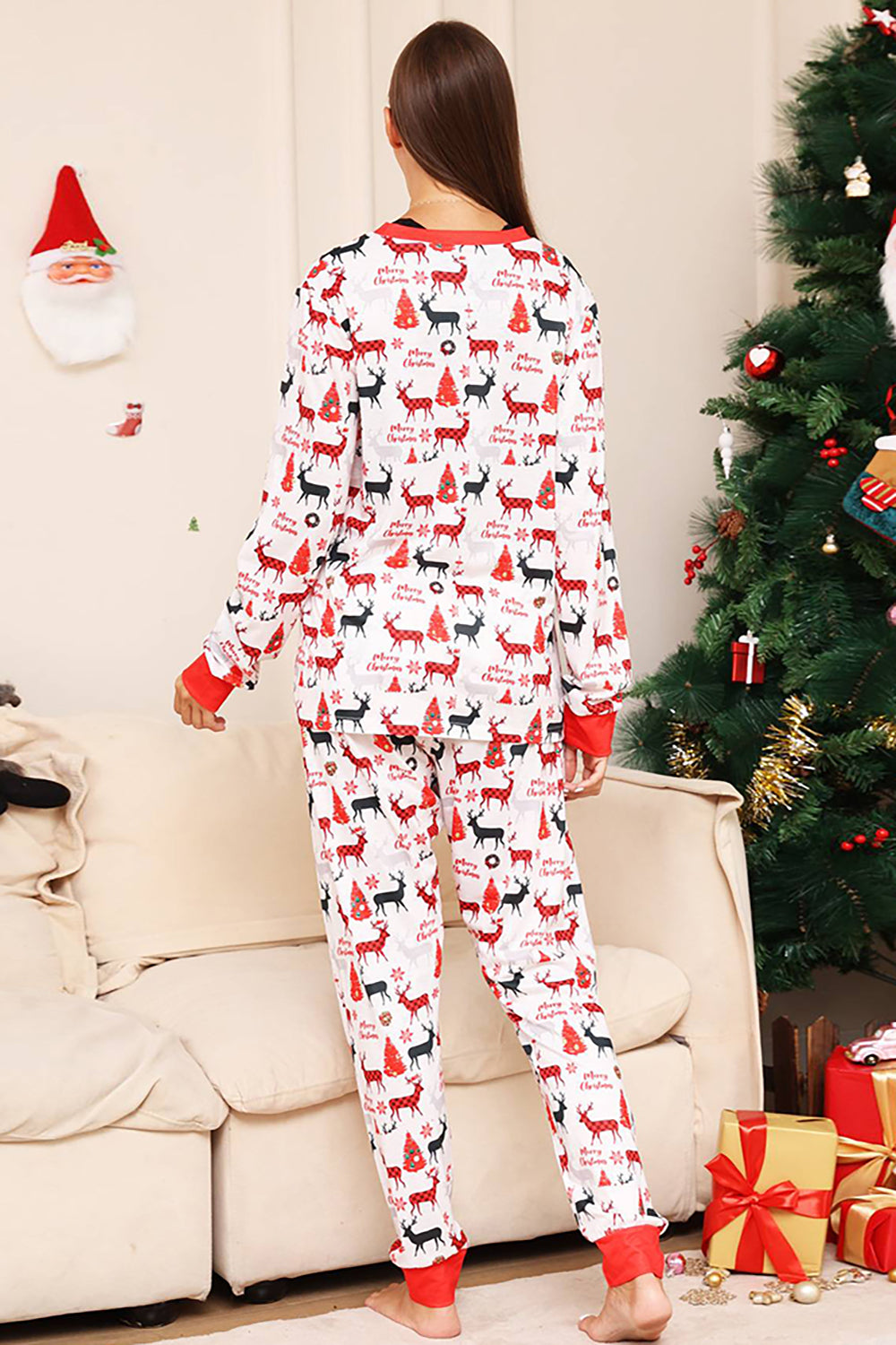 Christmas White and Tree Pattern Family Matching Pajamas Set