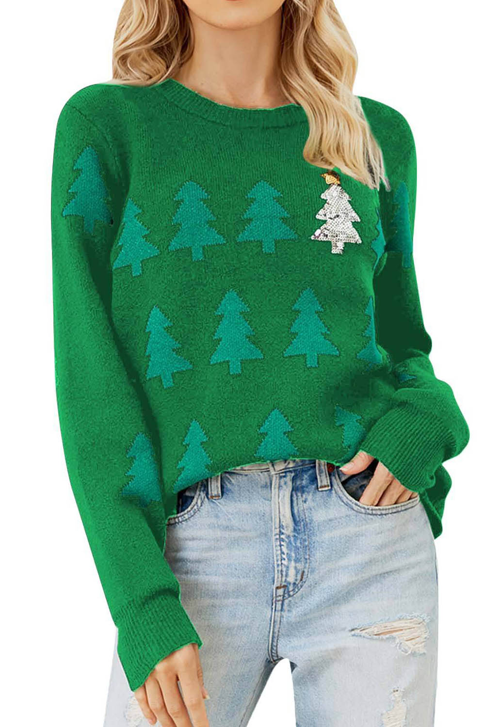 Black Christmas Tree Sweater with Long Sleeves