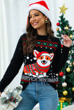 Black Red Cute Dog Christmas Sweater with Long Sleeves