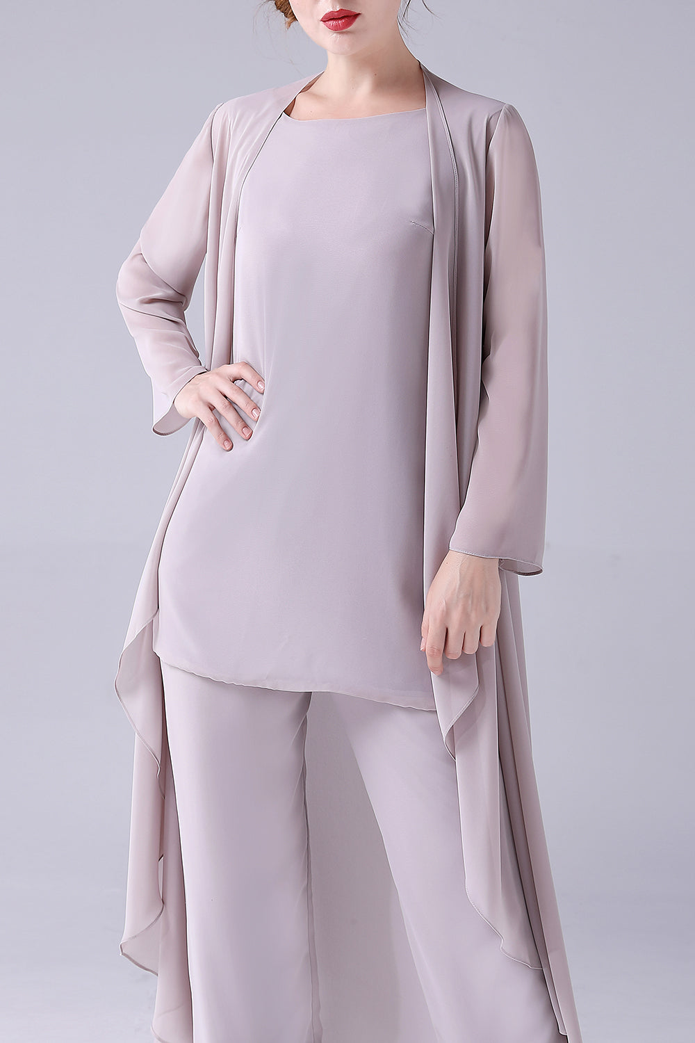 Apricot Long Sleeves 3 Pieces Mother of the Bride Pant Suits