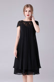 Black A-line Cap Sleeves Knee Length Mother of the Bride Dress