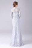 Silver Lace Sheath Long Sleeves Floor Length Mother of the Bride Dress