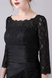 Black A-line Boat Neck Long Sleeves Mother of the Bride Dress