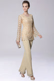 Champagne Jumpsuit/Pantsuit Separates Chiffon Mother of the Bride Dress With Appliques