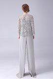 Sliver Jumpsuit/Pantsuit Separates Lace Chiffon Mother of the Bride Dress