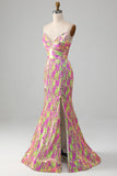 Hot Pink Sparkly Mermaid Prom Dress with Slit