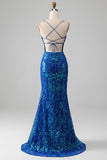 Royal Blue Mermaid Sparkly Prom Dress with Slit