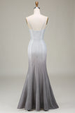 Grey Mermiad Sparkly Prom Dress with Pleated