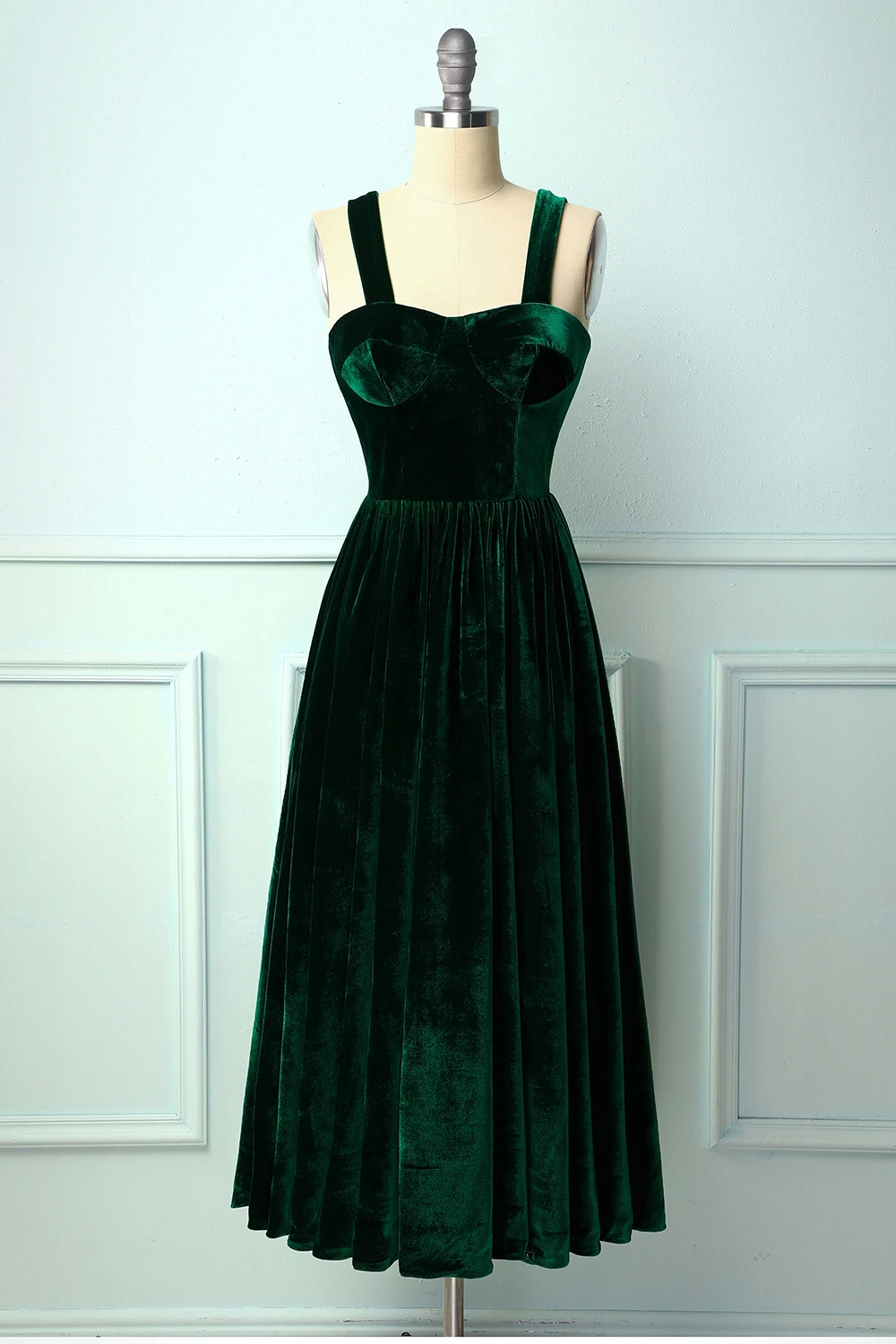 Straps Dark Green Velvet Dress