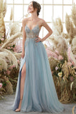 Light Blue Beading Tulle Prom Dress