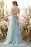 Lavender Tulle A-line Prom Dress with Beading