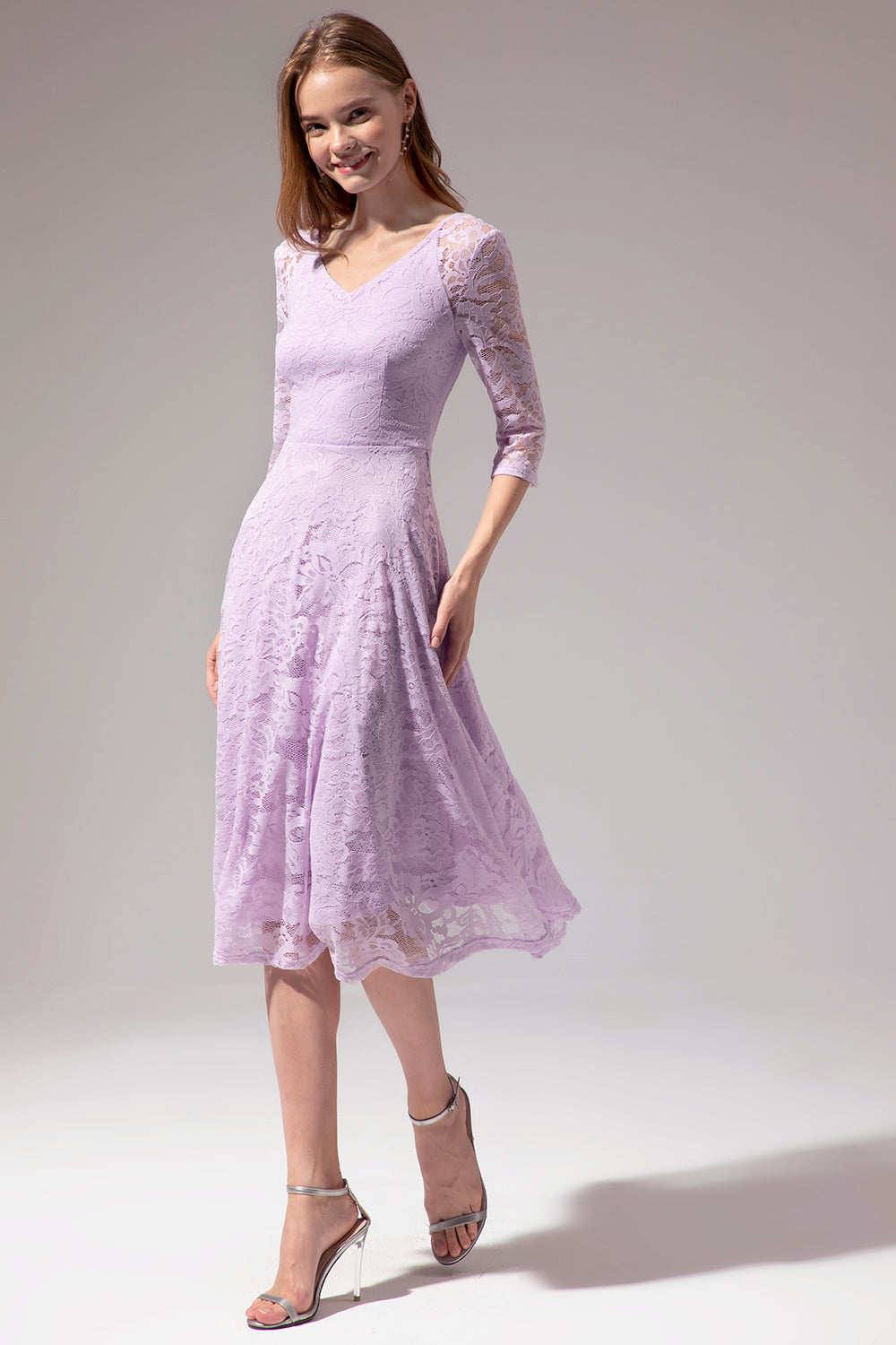 Midi Lace Dress with Long Sleeves
