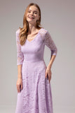 Midi Lace Dress with Long Sleeves