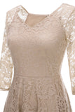 Champagne 3/4 Sleeves Lace Party Dress