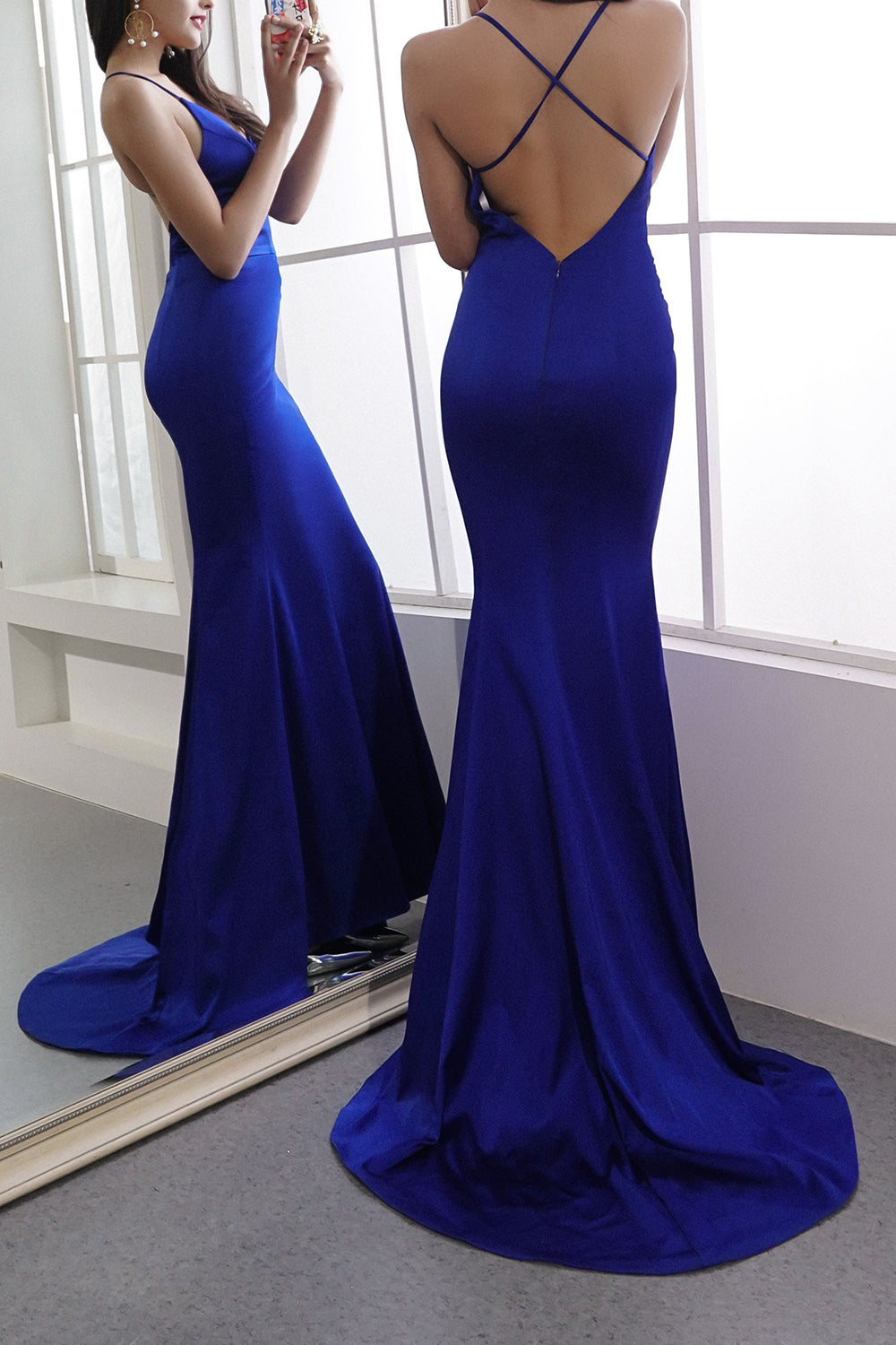 Zapaka Women's Royal Blue Satin Long Mermaid Evening Prom Party Wedding  Guest Dress – ZAPAKA AU