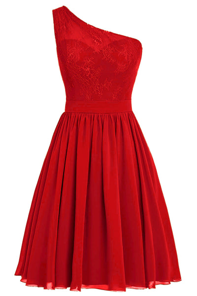 Zapaka Women Red Homecoming Dress One Shoulder Cocktail Dress with Lace ...