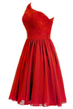 One Shoulder Red Homecoming Dress with Lace