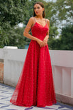 Red Beaded Long Prom Dress