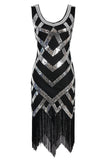 Silver Sequins 1920s Fringe Flapper Dress
