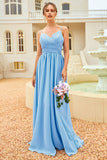 Ruffle Blue Bridesmaid Dress with Lace