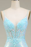 Light Blue Sparkly Mermaid Sequin Prom Dress with Slit