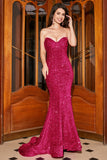 Red Mermaid Sweetheart Sweep Train Prom Dress With Sequins