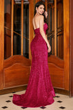 Red Mermaid Sweetheart Sweep Train Prom Dress With Sequins