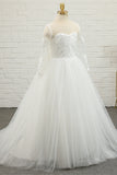 Ivory Tulle Long Flower Girl Dress with Lace