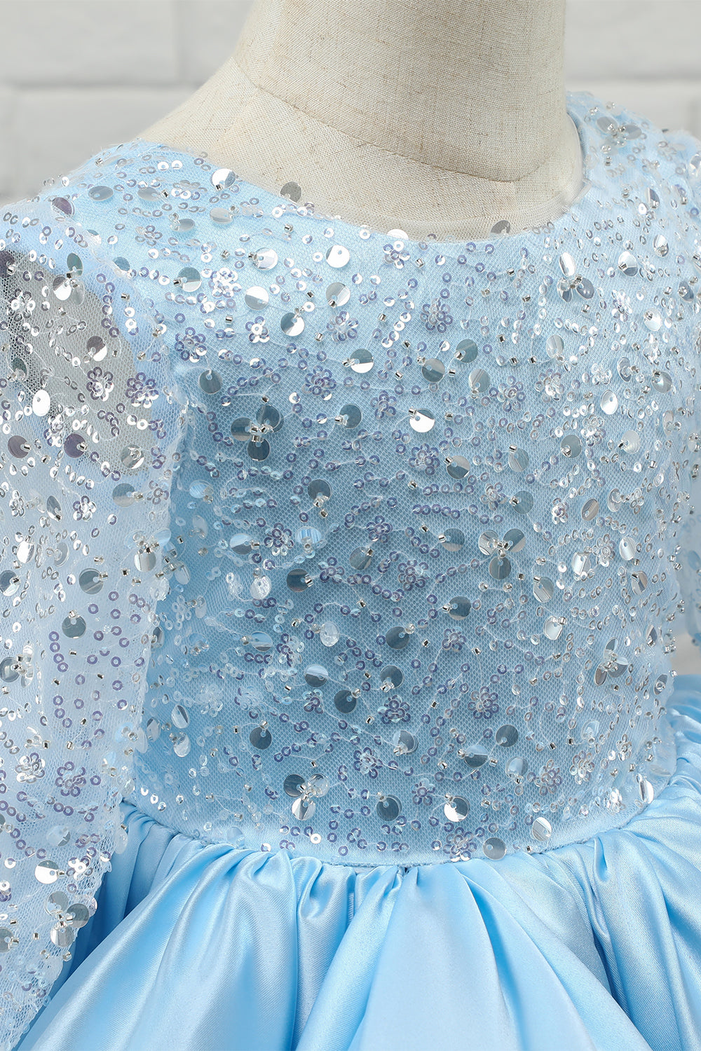 Light Blue Sequin Flower Girl Dress with Sleeves