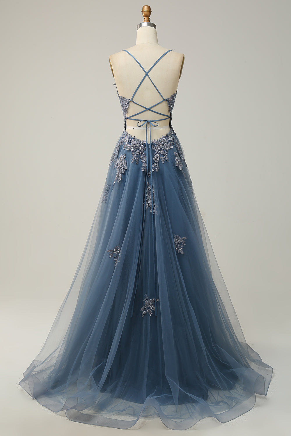 Zapaka Women Dark Green Long Prom Dress A Line Spaghetti Straps Formal Dress with Criss Cross Back, Grey Blue / US16 Zapaka Women Dark Green Long Prom Dress A Line Spaghetti Straps Formal Dress with Criss Cross Back, Grey Blue / US16