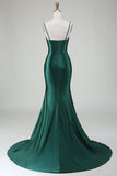 Dark Green Mermaid Spaghetti Straps Sweep Train Prom Dress
