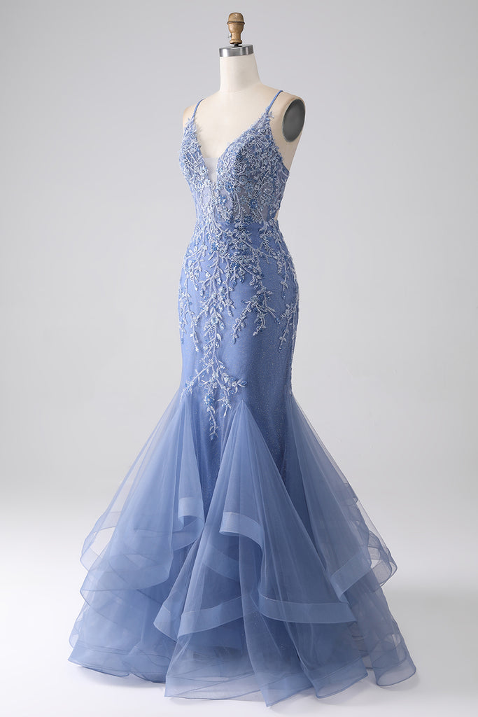 High-end Grey Mermaid Evening Dress with Spaghetti Strap main image 0