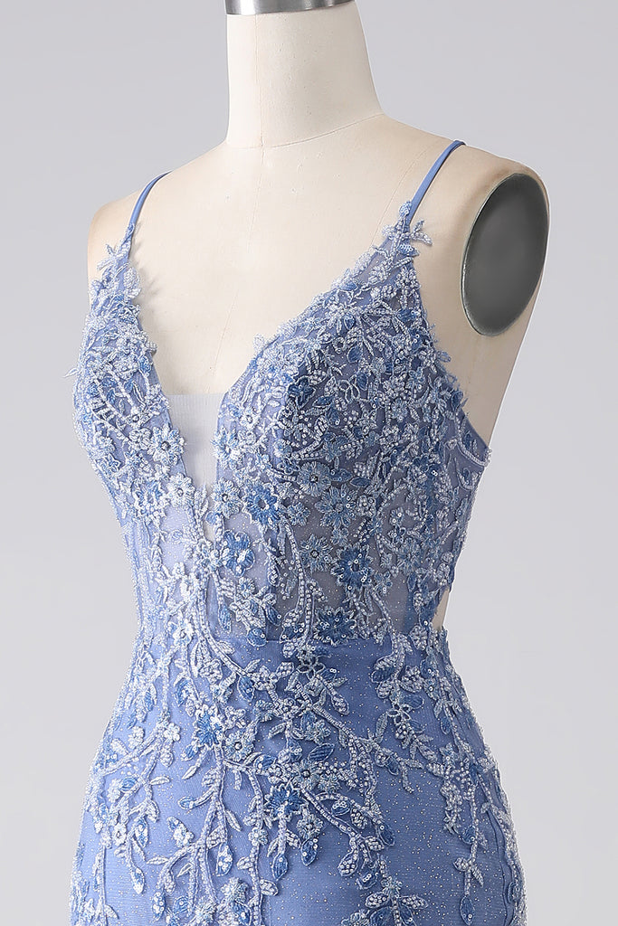 Beautiful Mermaid Spaghetti Straps Beading Long Prom Dress Backless main image 1