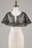 Black Beaded Glitter 1920s Cape for Women