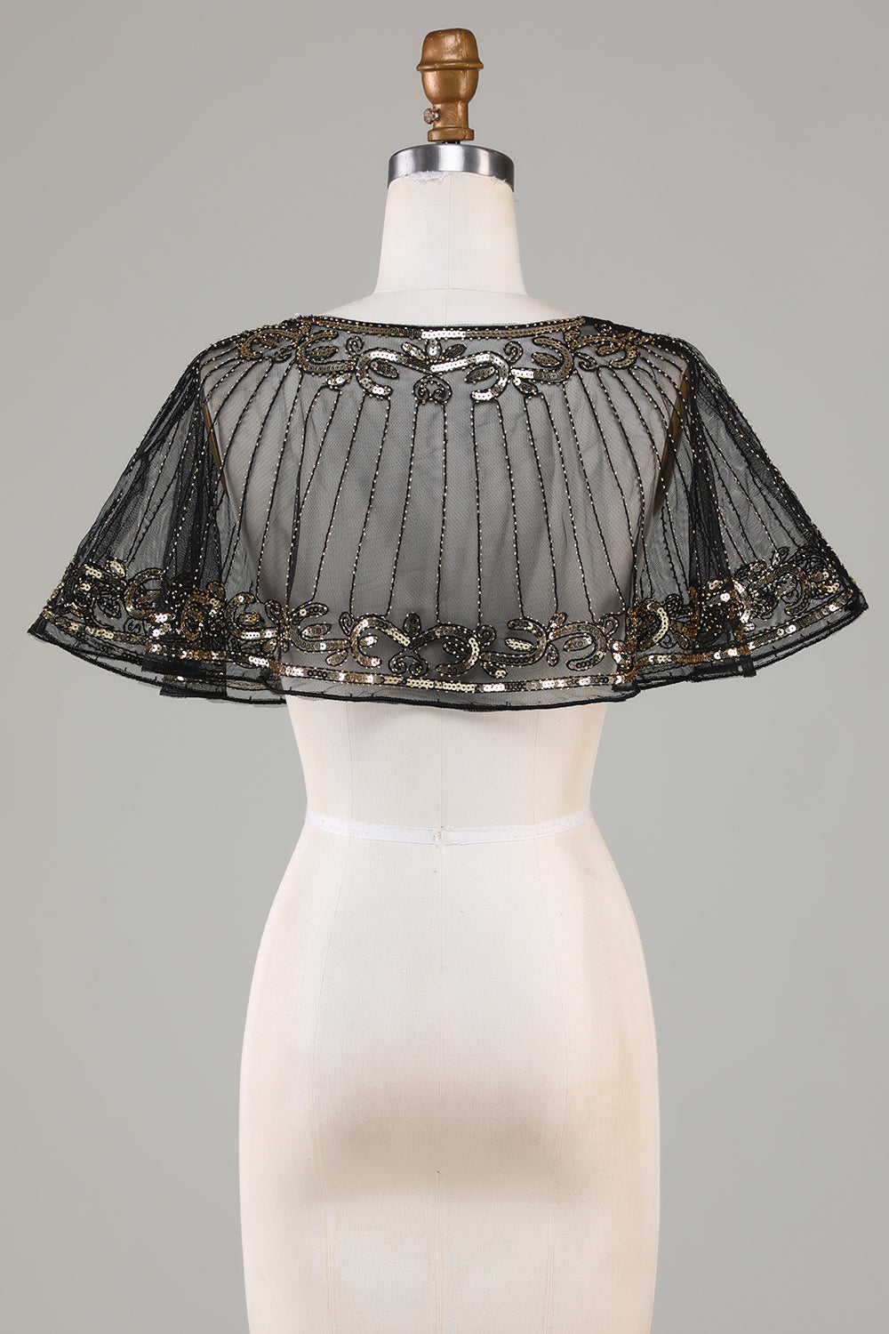 Black Beaded Glitter 1920s Cape for Women