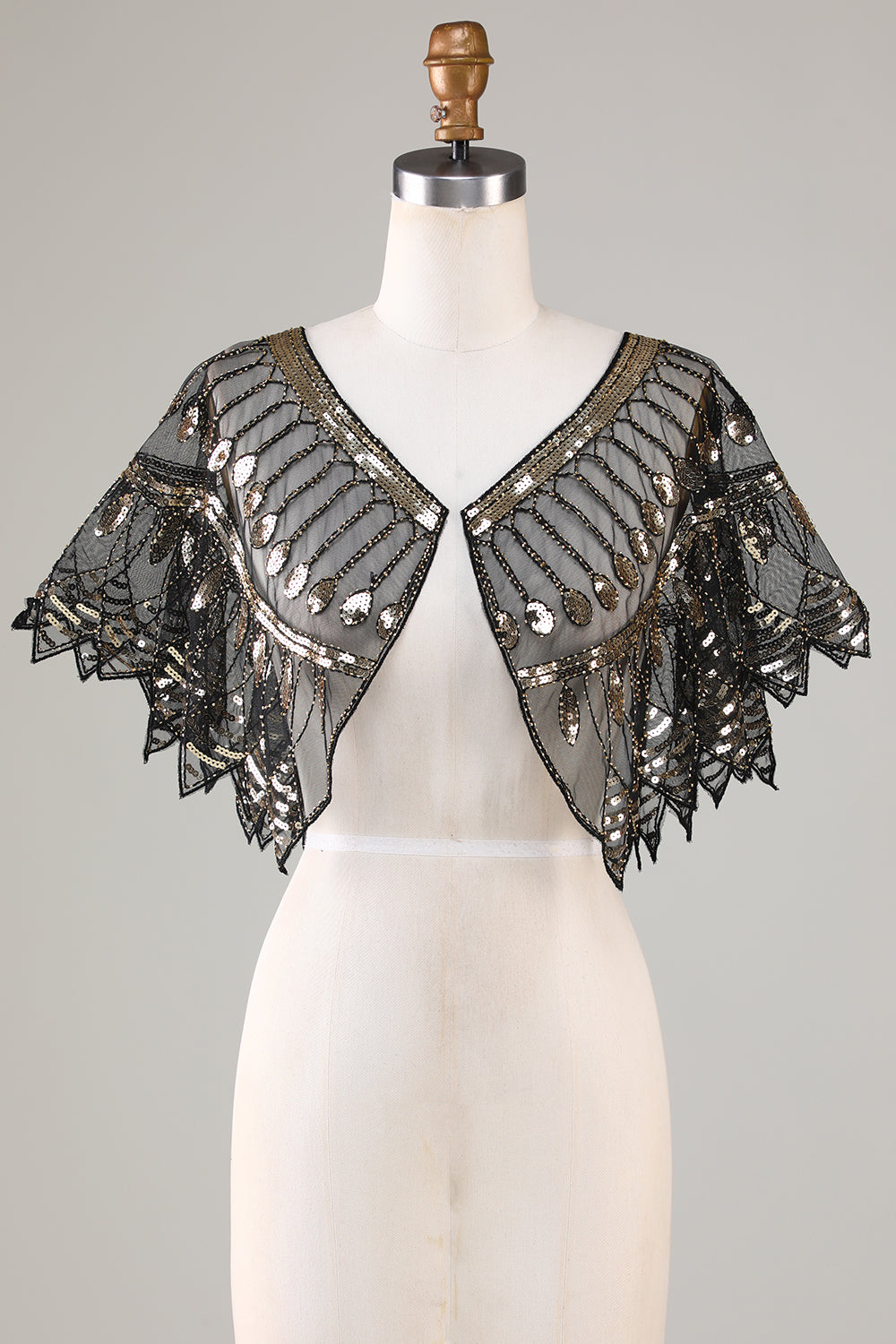 Glitter Black Sequins 1920s Cape with Beading