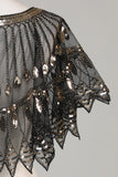 Glitter Black Sequins 1920s Cape with Beading
