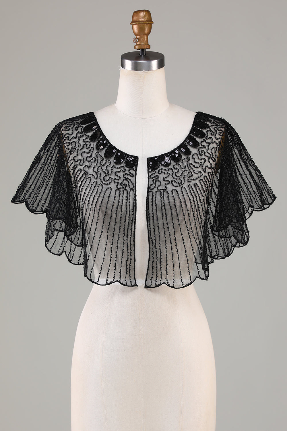 Sequins Black Glitter 1920s Cape with Beaded