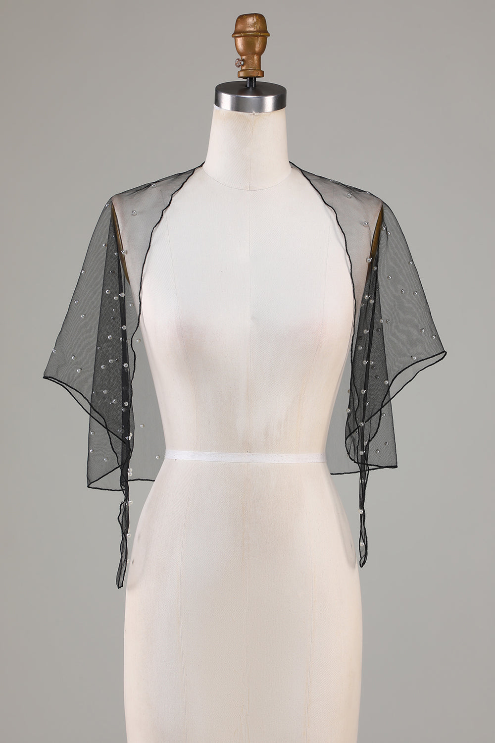 Black Tulle 1920s Cape with Pearls