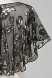 Black Glitter Sequins 1920s Cape