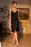 Black Roaring 20s Gatsby Fringed Flapper Dress
