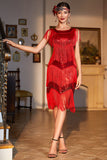 Red Fringed Roaring 20s Sequins Dress