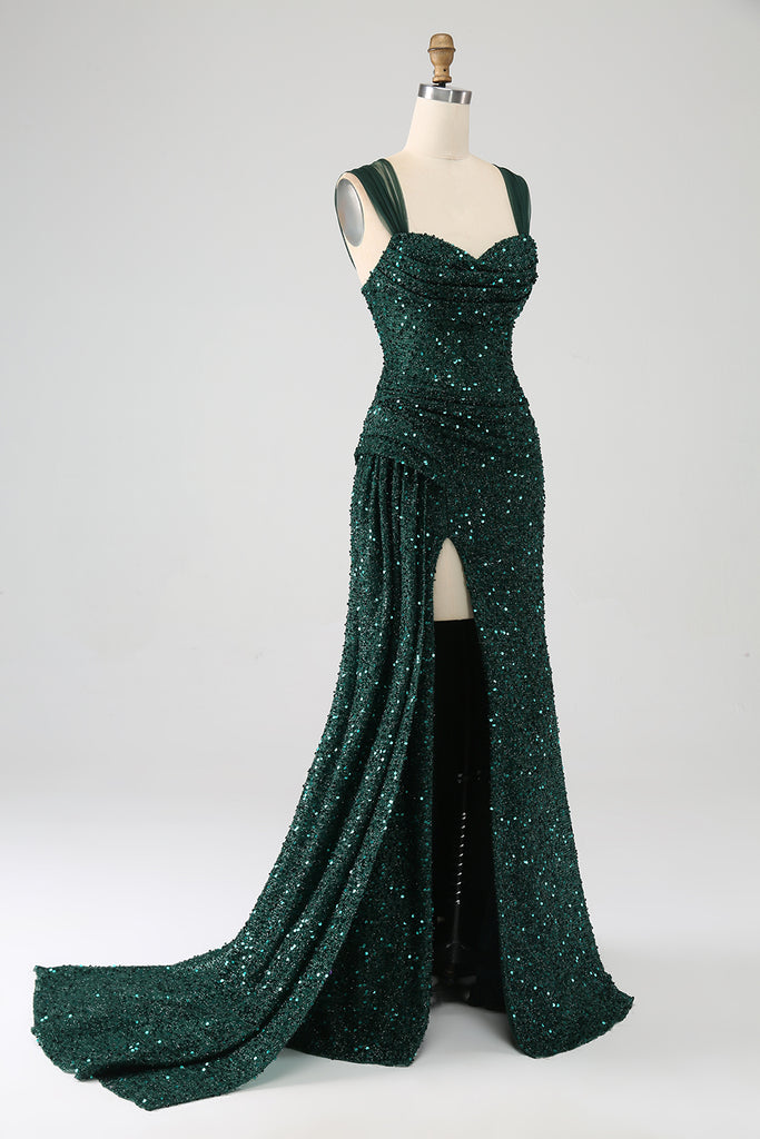 Long Dark Green Split Evening Dress main image 1