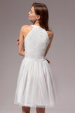 White Halter Lace Homecoming Dress