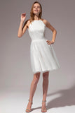 White Halter Lace Homecoming Dress