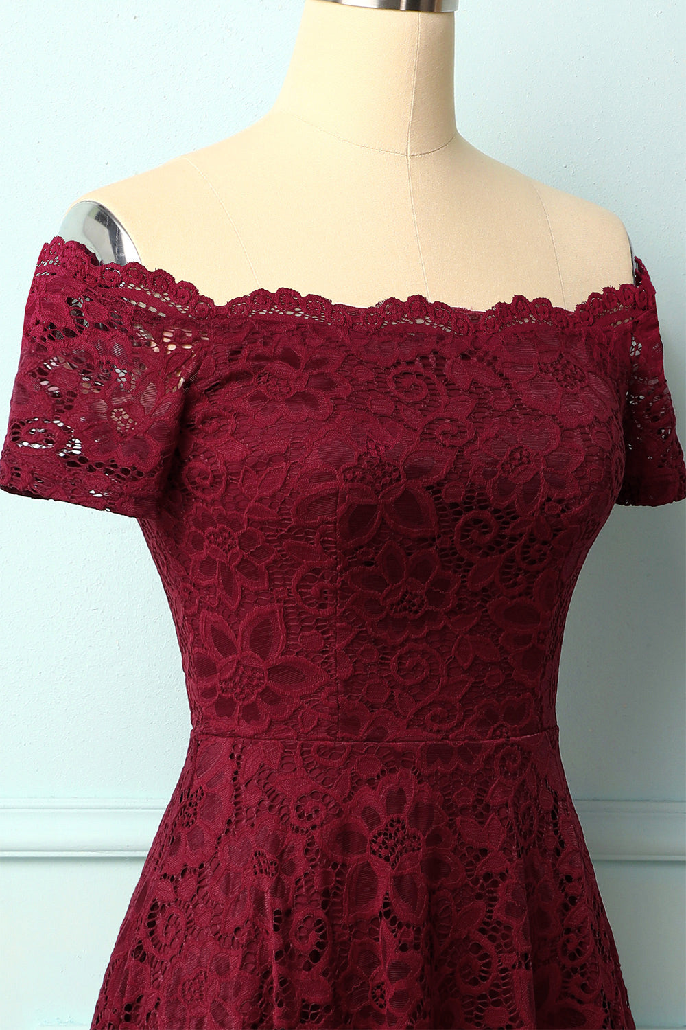 Burgundy A Line Off the Shoulder Lace Bridesmaid Formal Dress with ...
